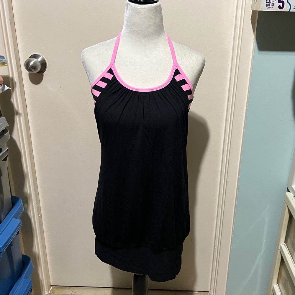 LULULEMON BLACK&PINK STRIPE NO LIMITS TANK